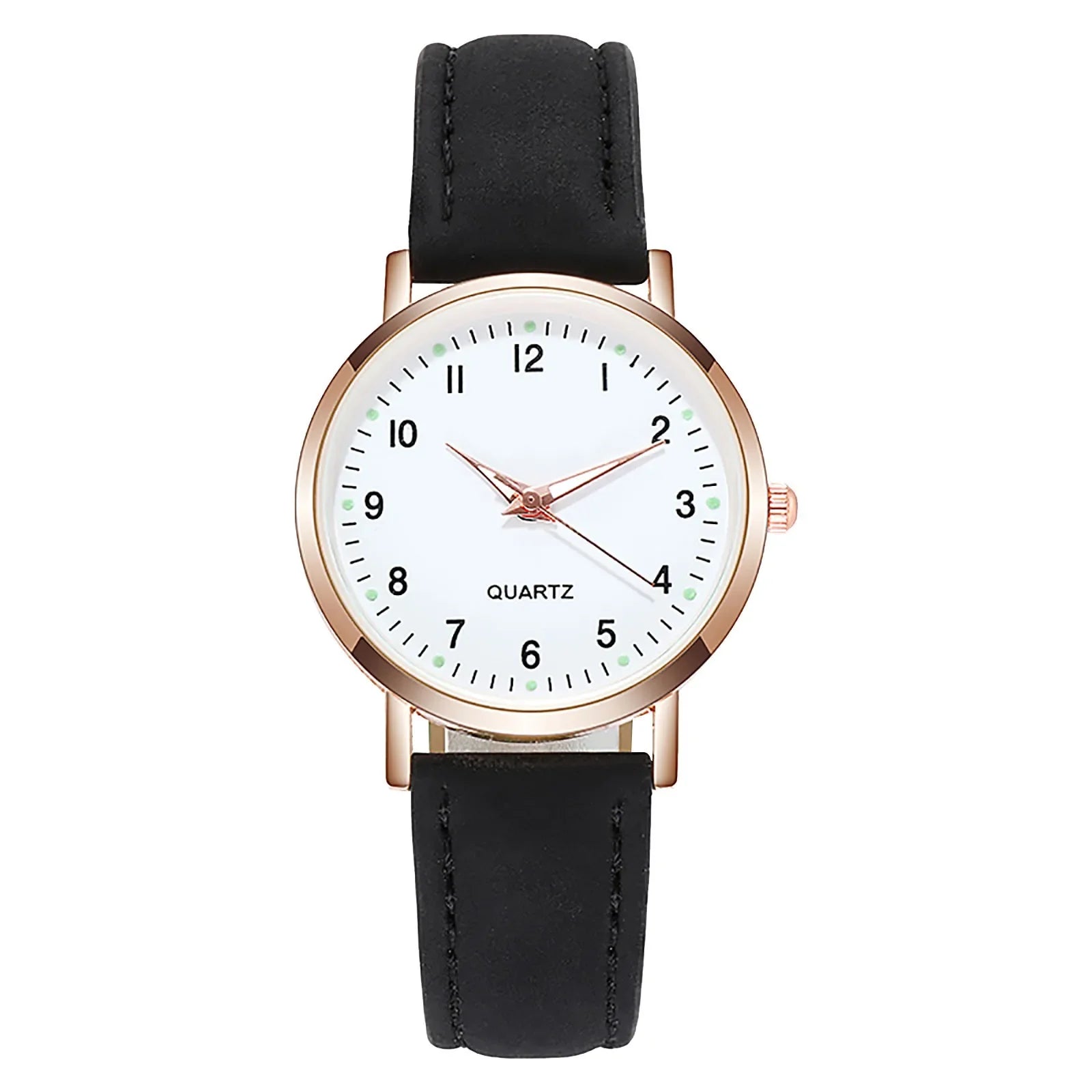 Elegant Damklocka med Lysande Urtavla & Läderarmband