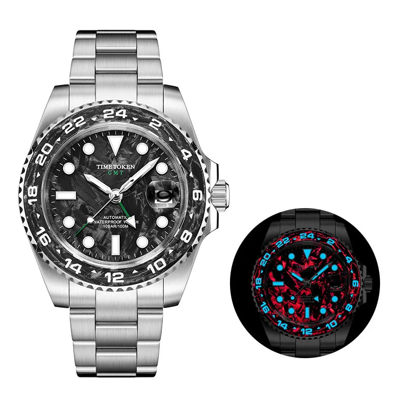 Aurexon GMT Carbon — Automatisk Klocka med Kolfiber och 100m Vattenresistens