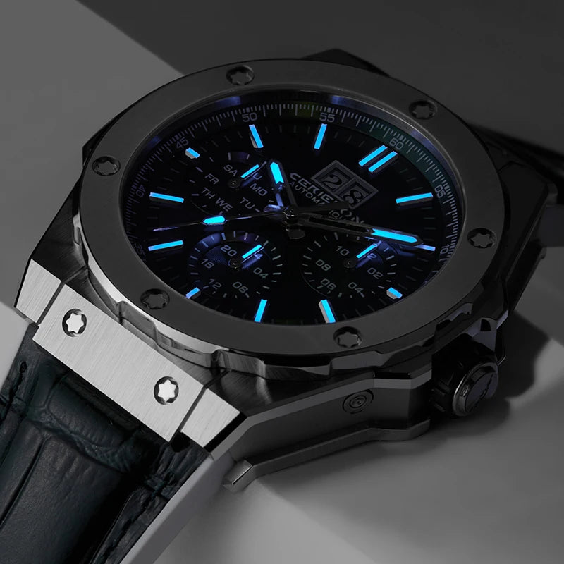 Automatisk Sportherrklocka — Safirkristall & Silikonarmband