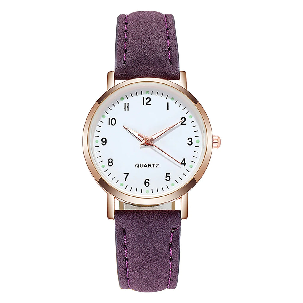 Elegant Damklocka med Lysande Urtavla & Läderarmband