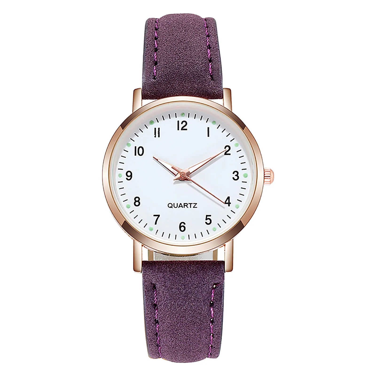 Elegant Damklocka med Lysande Urtavla & Läderarmband