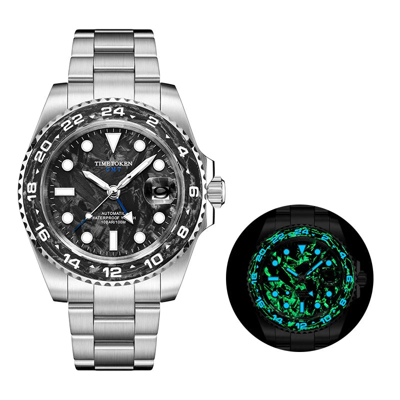 Aurexon GMT Carbon — Automatisk Klocka med Kolfiber och 100m Vattenresistens