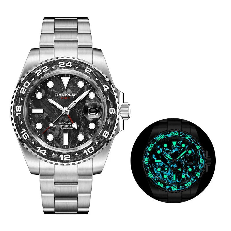 Aurexon GMT Carbon — Automatisk Klocka med Kolfiber och 100m Vattenresistens