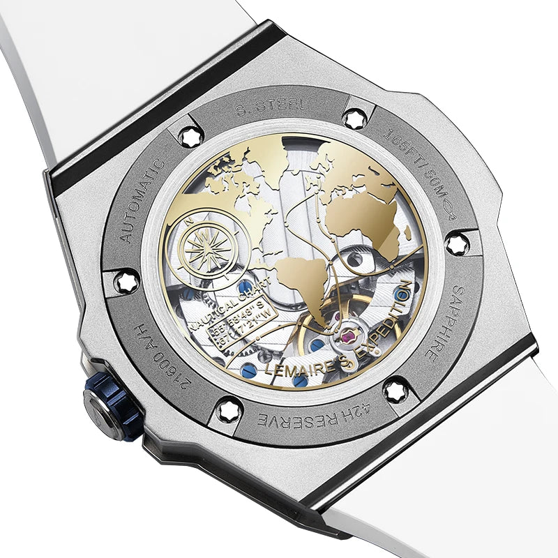 Automatisk Sportherrklocka — Safirkristall & Silikonarmband