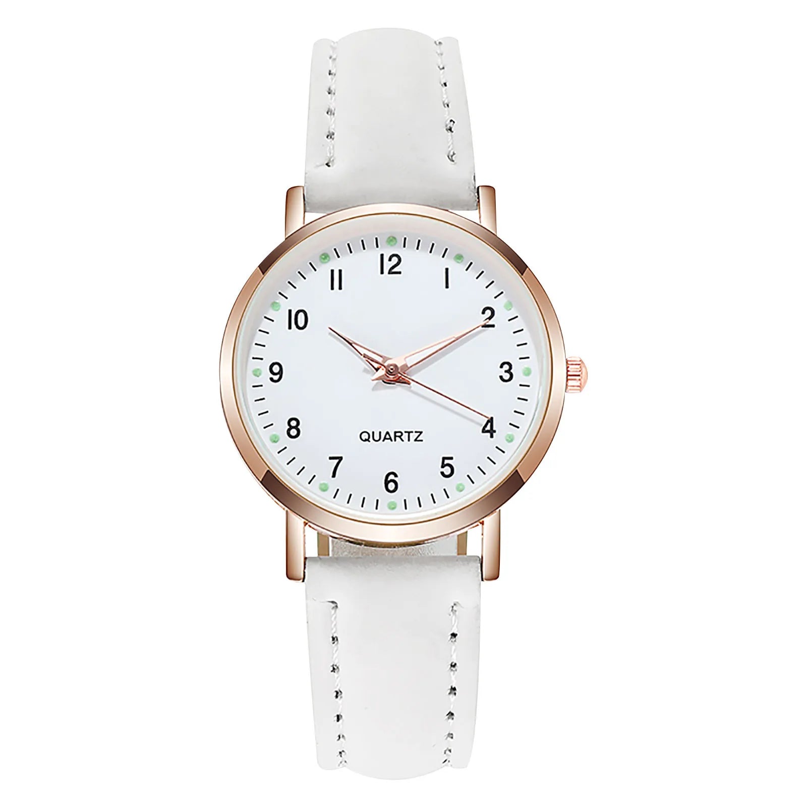 Elegant Damklocka med Lysande Urtavla & Läderarmband
