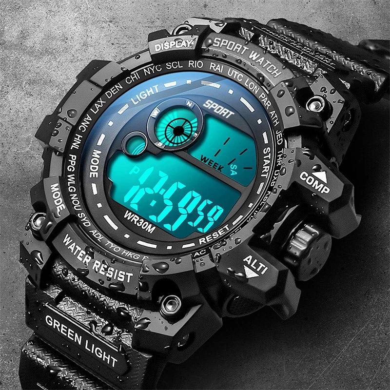 LED Digital Militärklocka — Lysande Sportherrklocka