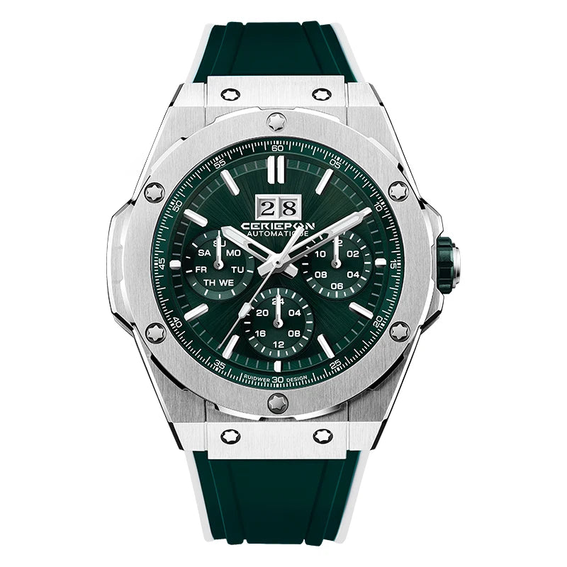Automatisk Sportherrklocka — Safirkristall & Silikonarmband