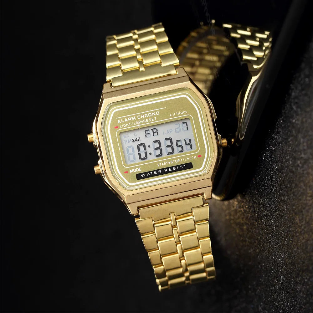Aurexon Gold Edition — Digital Klocka i Guld med LED-Display