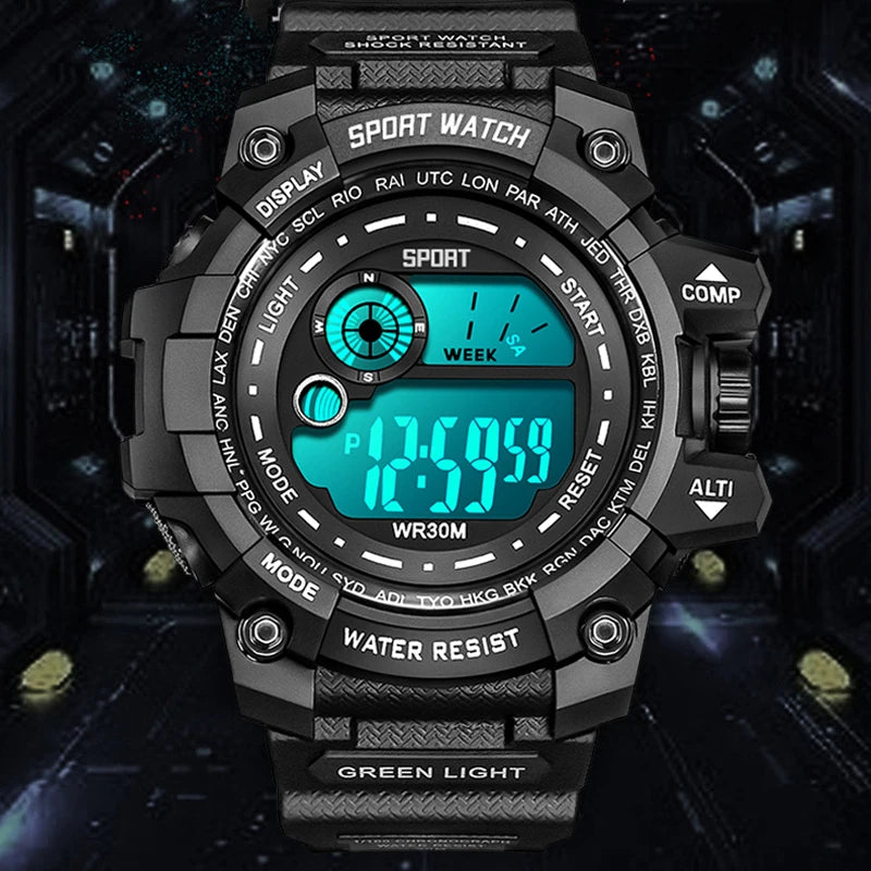 LED Digital Militärklocka — Lysande Sportherrklocka